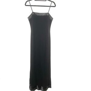 Papell Boutique Evening Black Rhinestones Trim Maxi Formal Dress Size 8 Prom